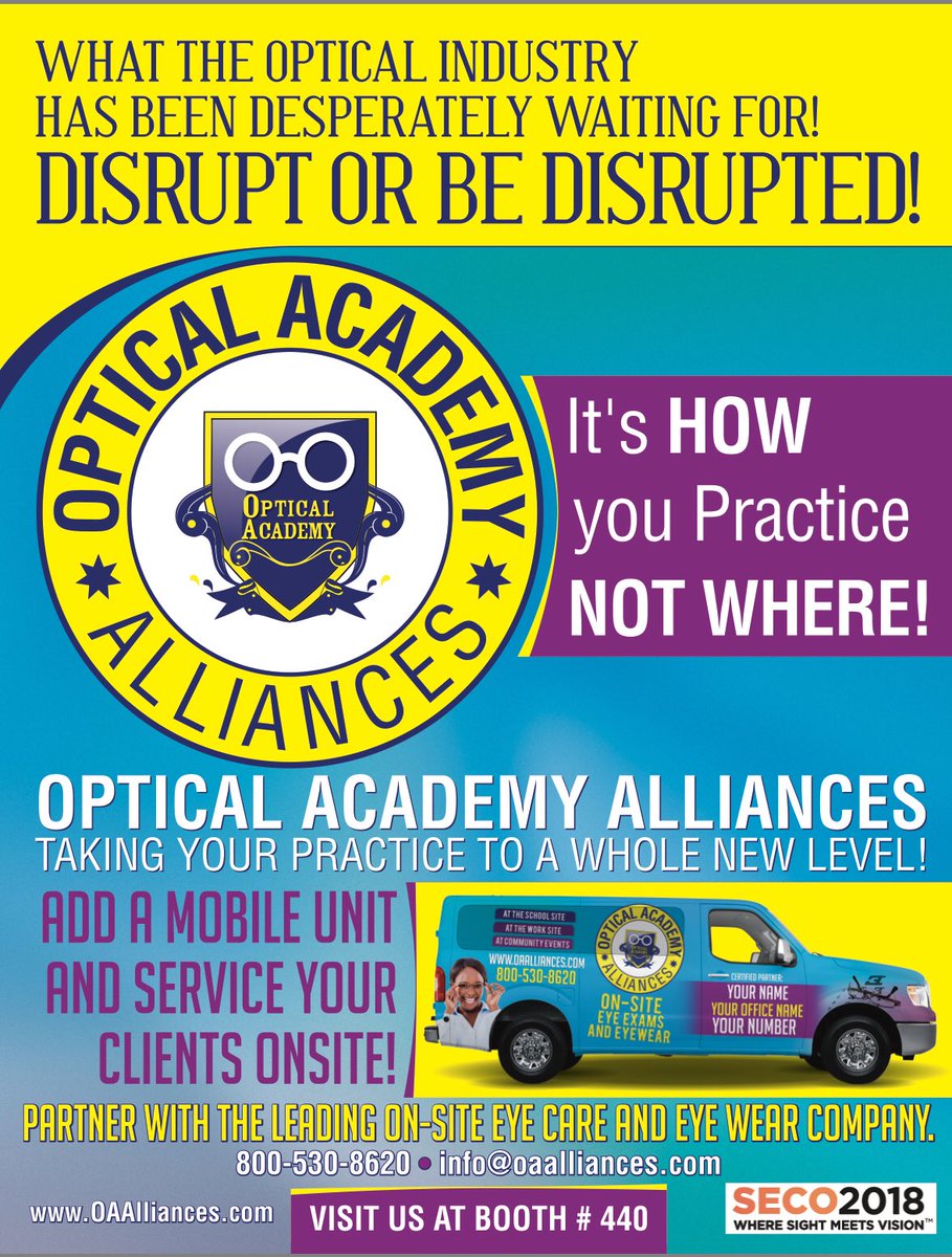 OAAlliances's tweet image. Super excited to do our launch at SECO Booth #440. Claim your mobile you onsite unit and territory. Provide onsite eyecare and eyewear for your community at the schoolsites and worksite 

#disruption #oa #opticalacademy #onsite #mobile #popup