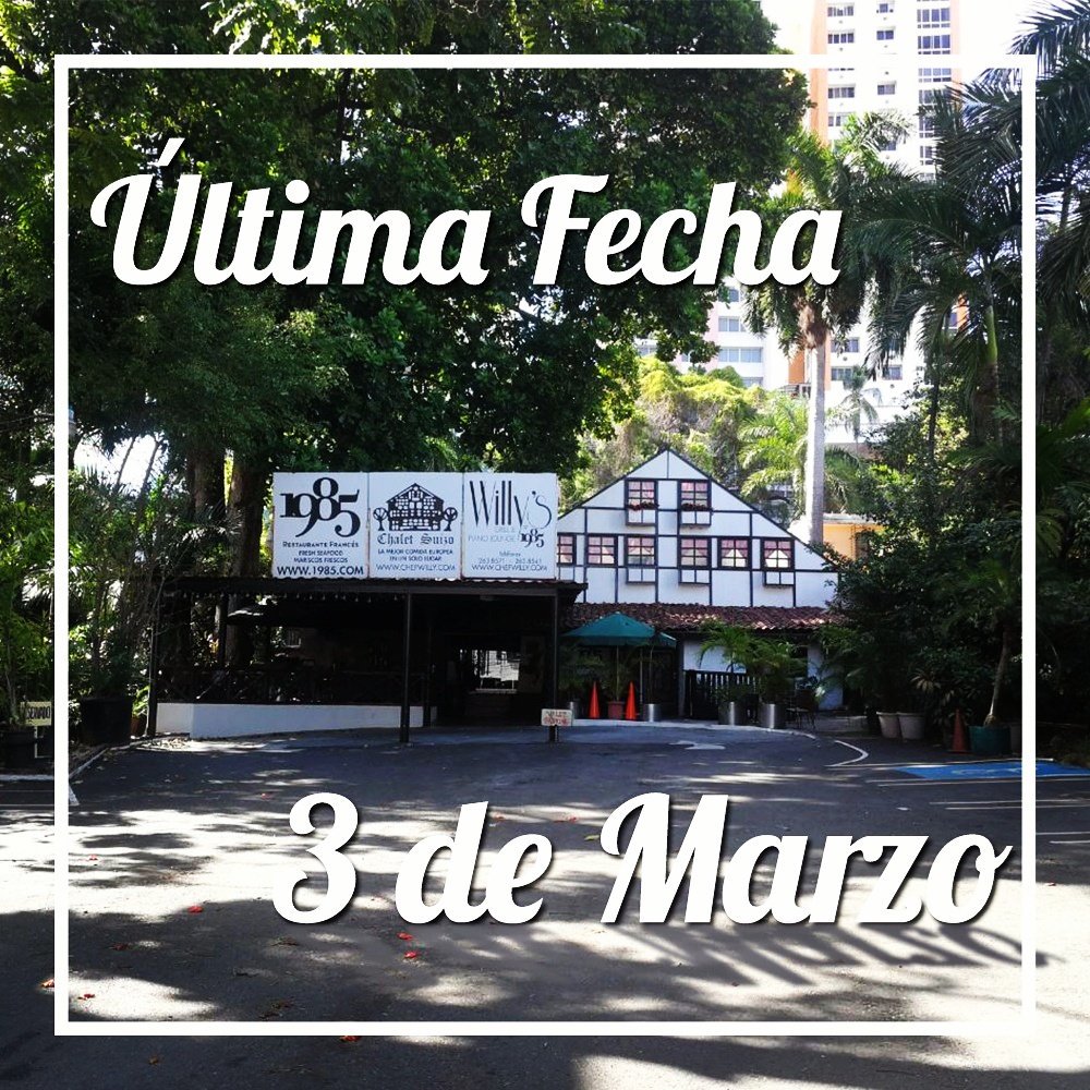 RestChefWilly's tweet image. A petición de nuestros queridos clientes, amigos, fieles seguidores del Chef Willy, el quiere complacerlos, y de esta manera agradecer el cariño brindado durante estos 35 años y decidio extender el cierre hasta el día sábado 03 de marzo .