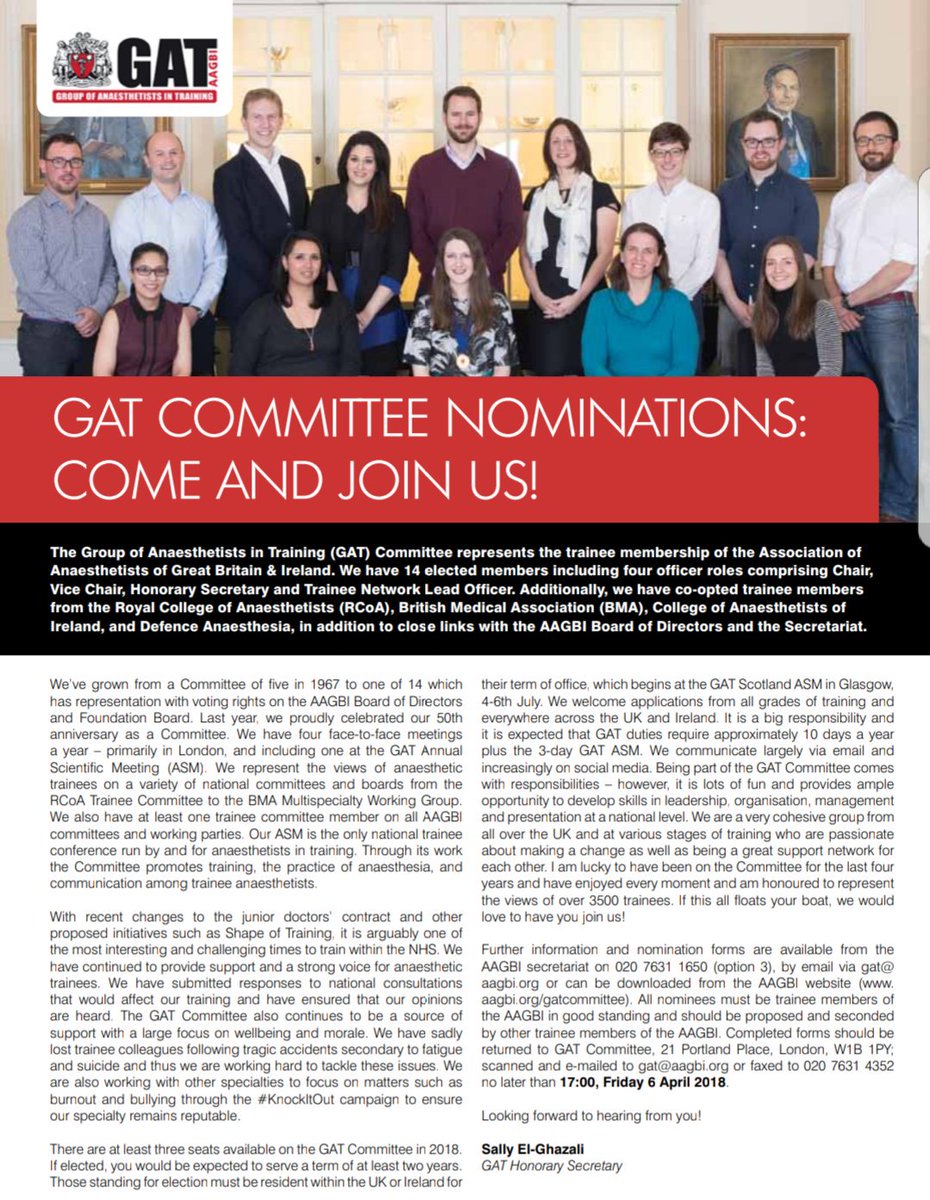 sally_ghazali's tweet photo. Come join GAT Committee! Nominations open to be part of a great committee with great opportunities! Nominations close 6th April 2018 @AAGBI_GAT @AAGBI @deirdsconway @vlm1victoria @SiDenning @EoinKr @cathy_lawson85 @coollyndz @Tom_G_Woj @AlastairHurry @klm870 https://t.co/SyJfTlgThj