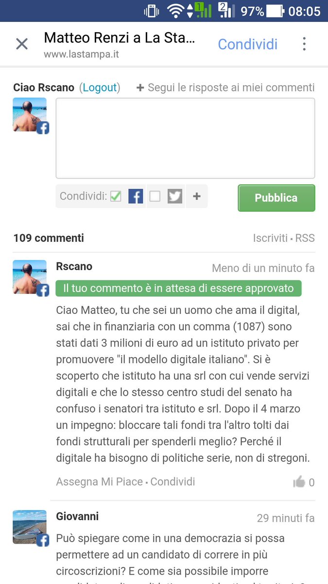 rscano's tweet photo. Hey @LaStampa ho posto una domanda seria a @matteorenzi su #isiamed per #modellodigitaleitaliano ma non risulta visibile. Come mai? https://t.co/ROqcfzYDyi