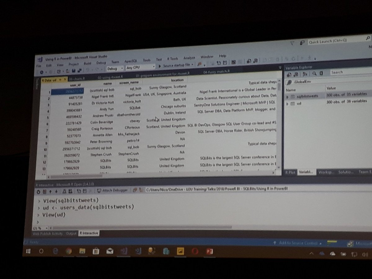 SqlWaldorf's tweet photo. Thanks for attending my R in PowerBI session at #SQLBits
You can find the scripts and files I showed at https://t.co/kT8YyI6XfW
#sqlbits2018 #R #PowerBI https://t.co/LDZNbnFQnP