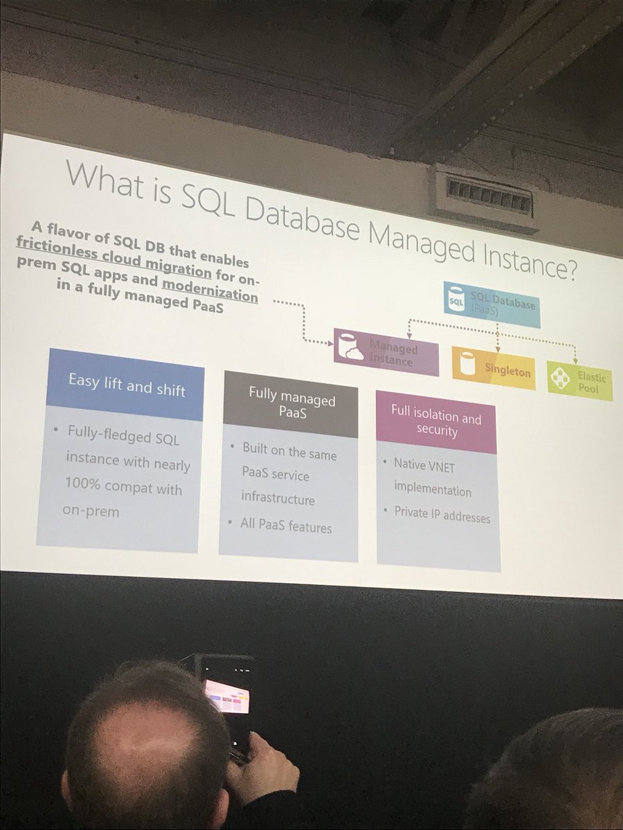 sql_golfer's tweet image. This will really lower the bar for moving SQL Databases to Azure. Thanks @MikeBozBoswell & @borko_novakovic for an interesting session about the new Azure service SQL Database Managed Instances