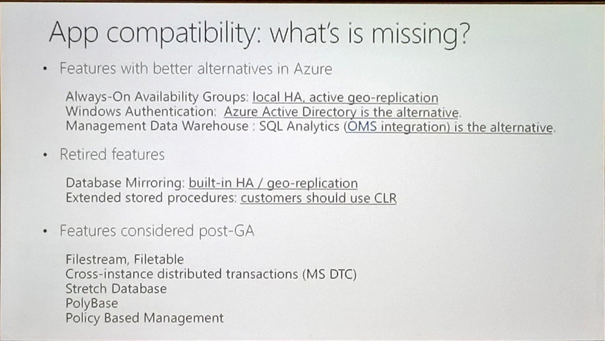 SqlWaldorf's tweet image. SQL server Azure managed instance will not support Windows authentication, not the BI services such as ssrs.
#sqlbits #sqlbits2018 #azure