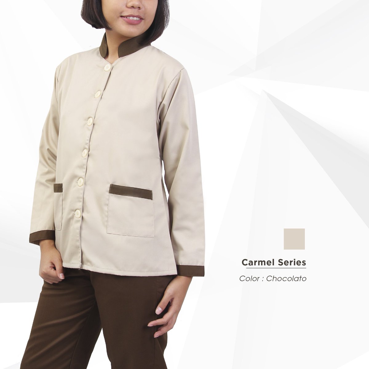 my_uniform's tweet photo. Long-sleeved Carmel Chocolato can make nannies look trendy while working effectively. Get this pair now via our CS. https://t.co/Il7YzGCrp5