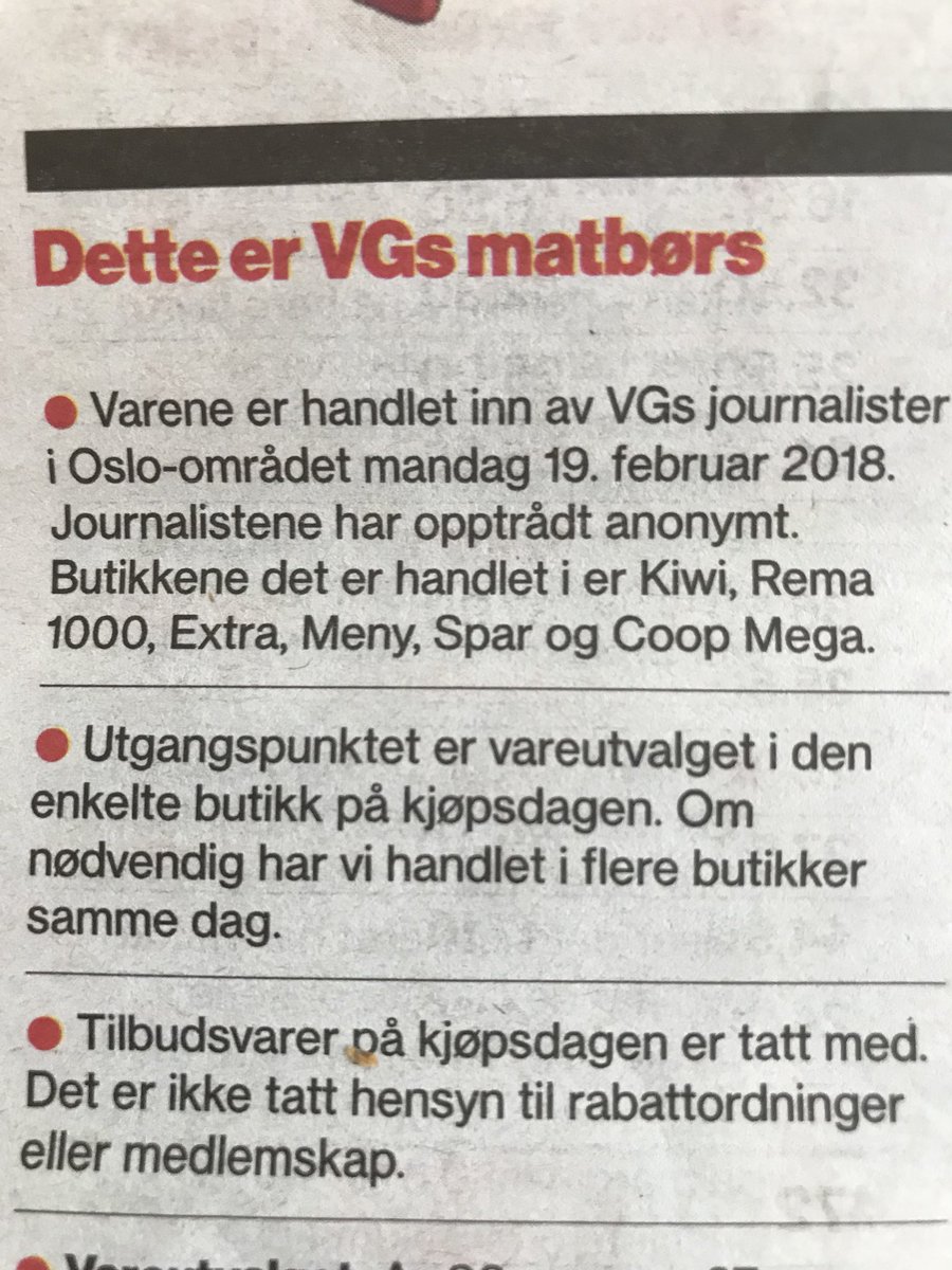 VGs Matbørs er seriøs. Avisen legger ned store ressurser på å være objektiv. Hva Prix, Joker og Bunnpris ( og kolonial.no ) tenker om at de ikke er med ? Kanskje de er glade til ? At Kiwi og Rema er billigst og følger hverandre som skygger, det er helt klart!