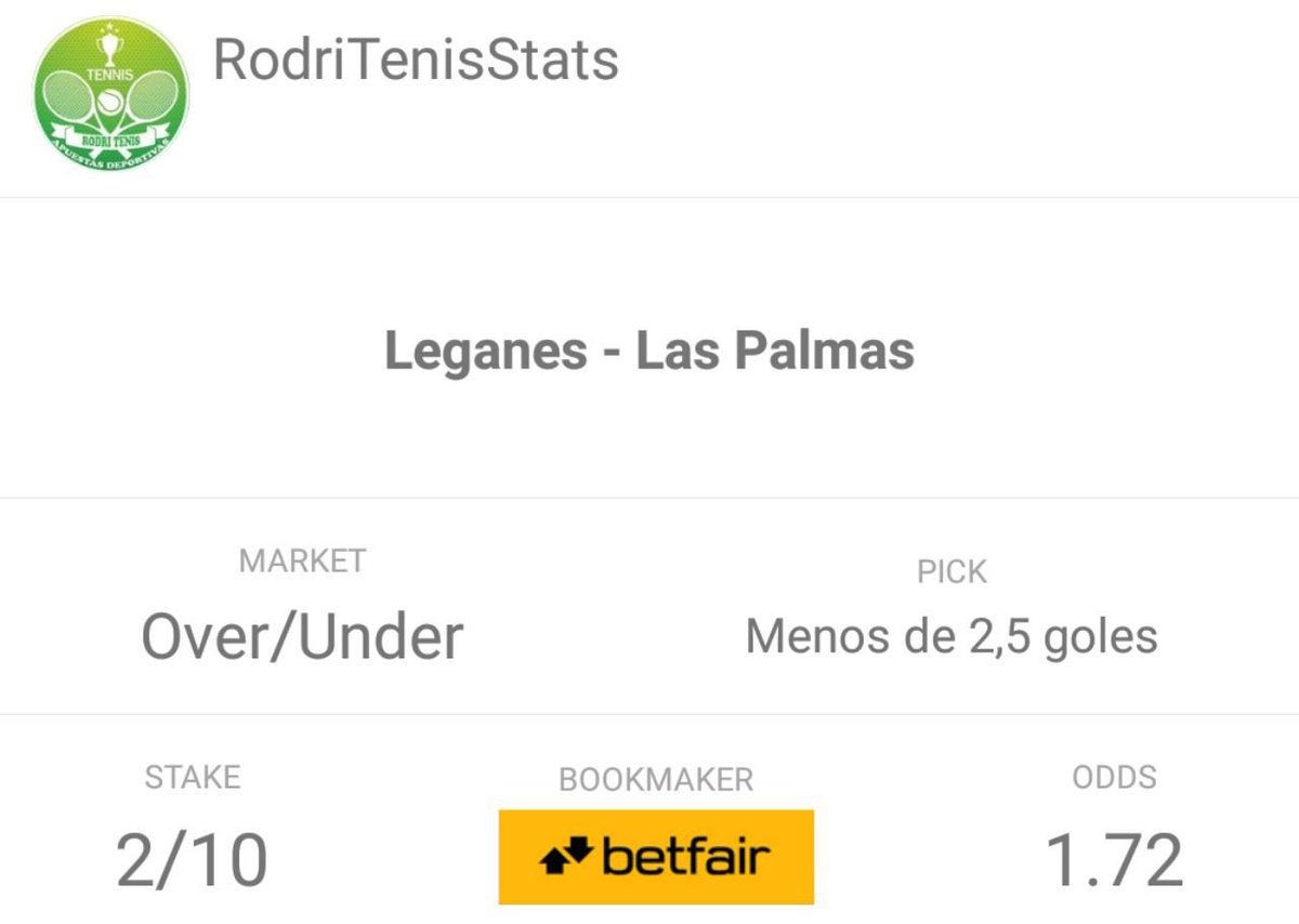 📢 3 apuestas en t.me/RodriTenisFREE 

✔️ Una de ellas:

➖➖➖➖➖➖➖➖➖
📅 24/02/2018
🕒 18:30
🏆 #LaLigaSantander 
⚽️ Leganés vs Las Palmas
👉 Menos de 2,5 goles
🏠 Betfair
📊 Stake 2
📉 Cuota <a href="/1/">1</a>.72
➖➖➖➖➖➖➖➖➖