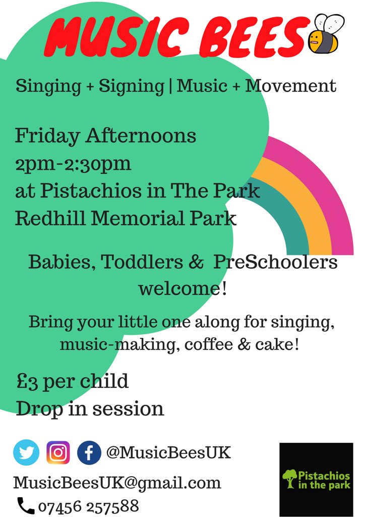MusicBeesUK's tweet photo. 🌟COMING SOON to #Pistachios!🌟#MusicBees🐝🎶 will be running taster sessions on Friday afternoons from 9th March 2-2:30pm. For #babies #toddlers #preschoolers. 🌟£3 per child Drop In🌟 #Music #Singing #Coffee #Cake #MemorialPark #Redhill #Surrey #@PITPRedhill #yourbabyneedsmusic https://t.co/1HyKPTEqmh
