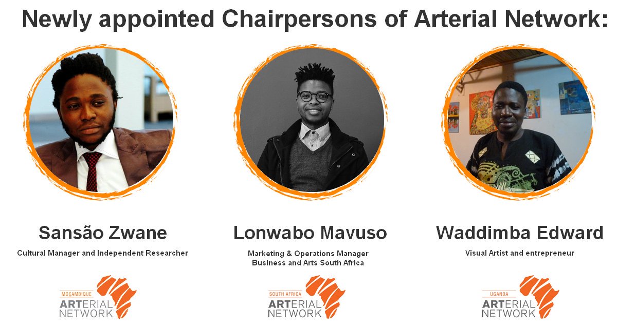 ArterialNetSA's tweet photo. ANSA congratulates the new Chairpersons for Arterial Uganda, Arterial Mozambique and Arterial South Africa on their appointments. Congratulations and welcome to Lonwanbo, Edward and Sansão. @ArterialNetSA
#AdvancingAfricasCreativeSector #ArterialNetwork https://t.co/qOLgPAB1ol