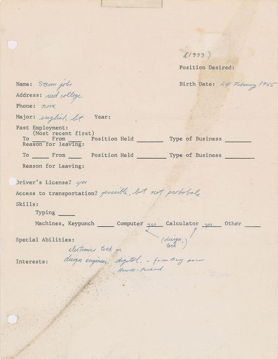 Happy Birthday to the amazing Steve Jobs!

His job application. Not sure how the HR shortlisted his profile. 