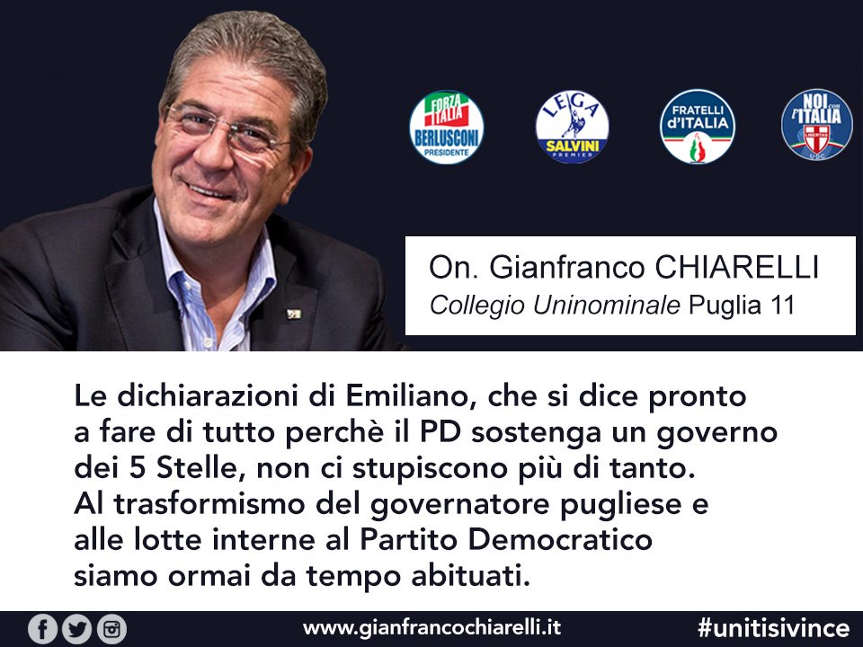 Al trasformismo del governatore pugliese <a href="/micheleemiliano/">Michele Emiliano</a> e alle lotte interne al #PartitoDemocratico siamo ormai da tempo abituati.