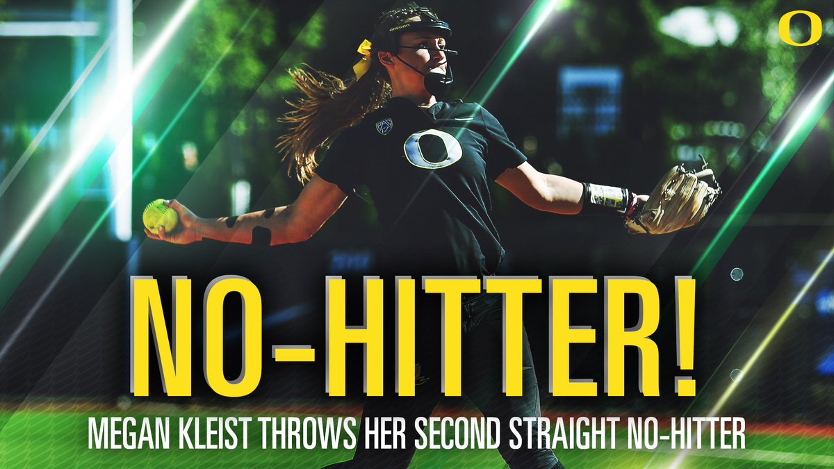 OregonSB's tweet photo. MEGAN KLEIST WITH HER SECOND STRAIGHT NO-HITTER! The junior records 12 strikeouts in a 6-0 win over Montana at #TheJane. She also tossed a no-hitter last weekend at Florida State. #GoDucks https://t.co/AIqGzZylVo