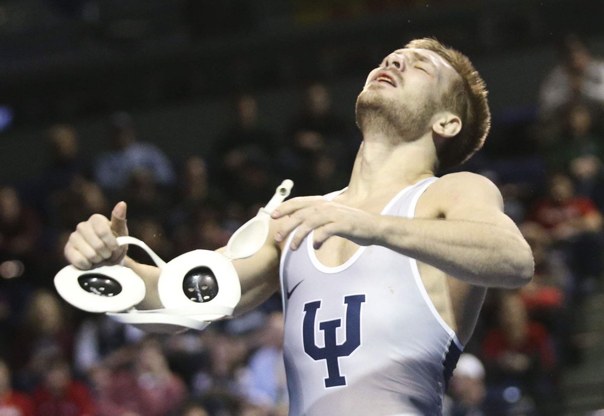kjpilcher's tweet photo. I absolutely love this image after @UIUPeacocks Josh Walker became the NCAA Division II national title. Relief that his long road led to the top of the awards stand and a championship to close his competitive career. Great shot, Rebecca! https://t.co/iDcNp7DETT