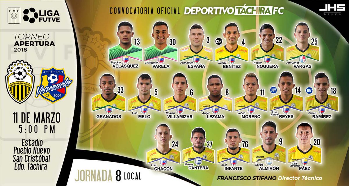 DvoTachira's tweet photo. #PrimeraDTFC | CONVOCATORIA AURINEGRA para enfrentar a Atlético Venezuela 🔥 

#LigaFUTVE #Apertura2018 #J8 https://t.co/wQRUdBEHVC