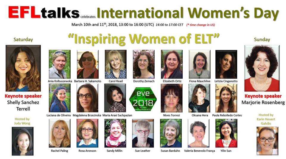 Rach_Ribeiro's tweet photo. #EFLTalks #InternationalWomen ๐
March 11th at 10pm Brasilia time ๐ง๐ท
With amazing ELT professionals @MarjorieRosenbe @karinheuert @ShellTerrell @sandymillin @fionamau @sueleather among other great women I couldn't tag here. https://t.co/r9lvgdOdyQ