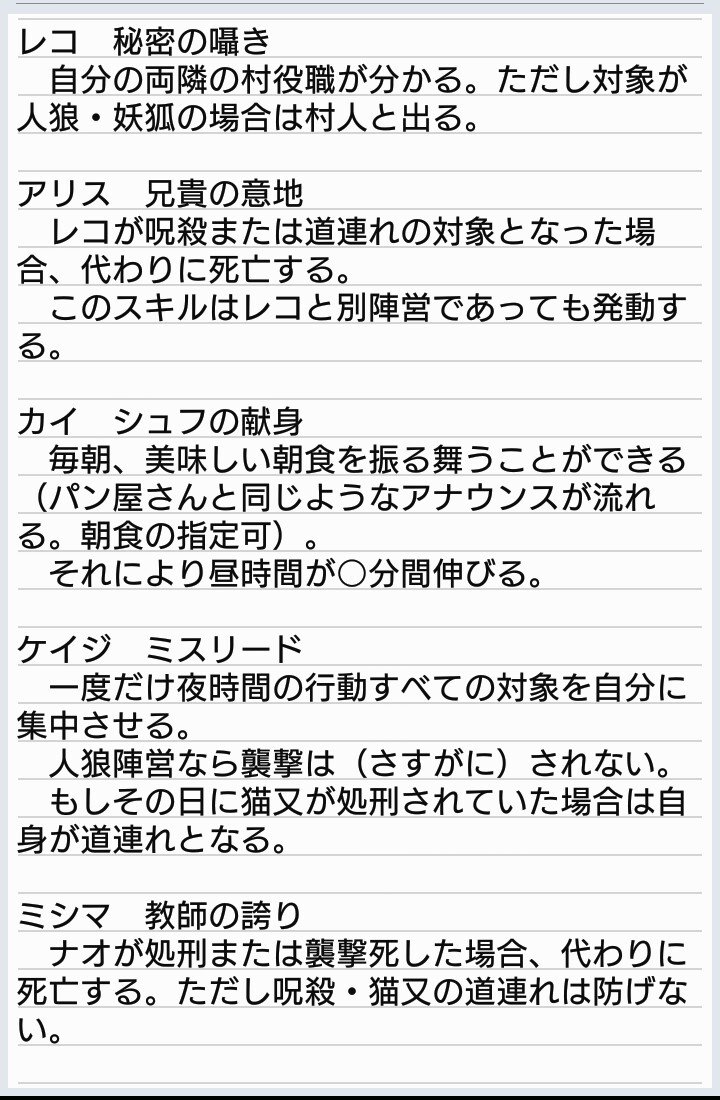 大和 キミガシネをクリアしました そして私はいろいろな設定を考えるのが好きなのでダンガンロンパ 人狼みたく キミガシネで人狼をした時のそれぞれのスキルを考えて見ました 私自身 人狼は実況を見るだけなので矛盾するものがあるかもしれませんがご