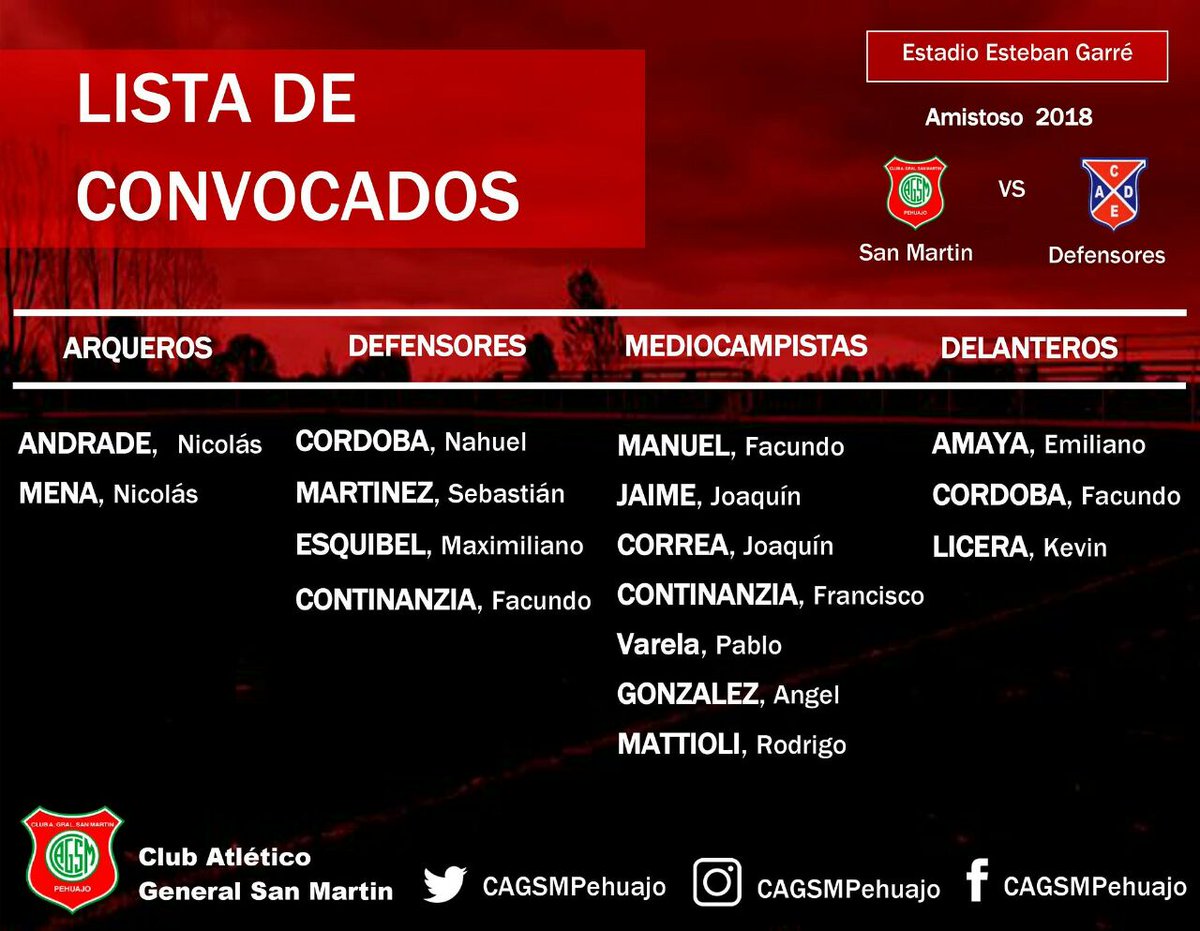 CAGSMPehuajo's tweet photo. #VamosSanto 🔲🔴🔲
Estos son los convocados por Pablo Nuñez para enfrentar a Defensores 📋.
#Amistoso2018 #Reserva https://t.co/GEYzIOdu2e