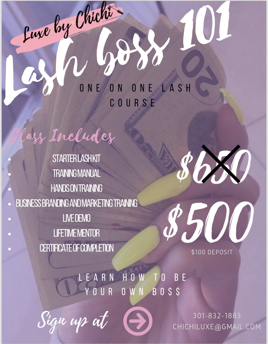 ATTENTION ALL GIRL BOSSES💕💰 looking for another stream of income? Of course you are because thats what bosses do💪🏾. Take Luxe by ChiChi Lash Boss 101 course 
#dmvlashes #dmvlashtech #dmvlashextensions #minklashes #dclashes #mdlashes #dmvminklashes