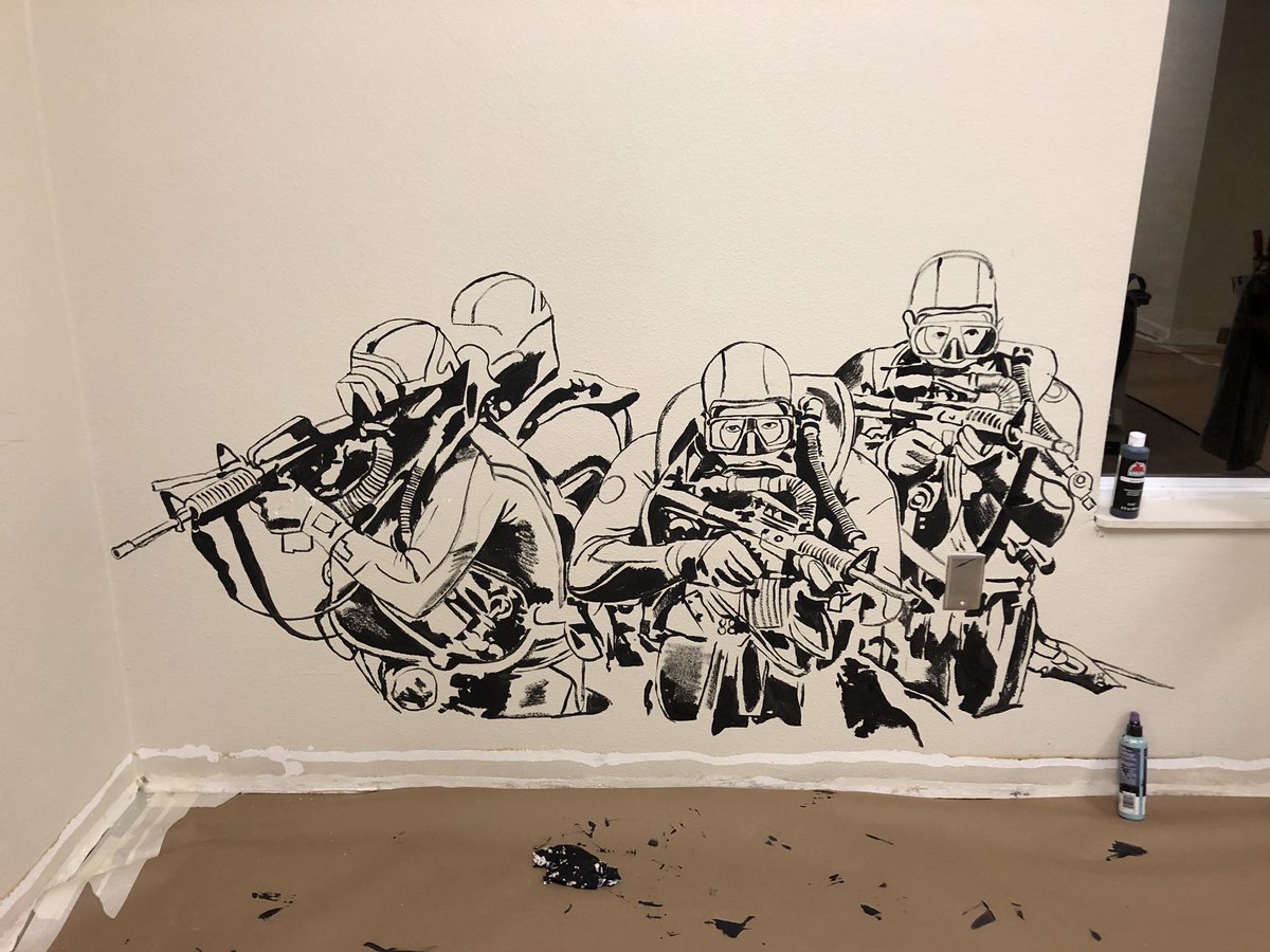 Just started this mural in a hospital in Tampa! Military themed project, hooyah all my Active Duty and Vets out there! #navyseals #navyseal #muralist #unitedstatesnavy #muralist #artist #painter #americanveterans