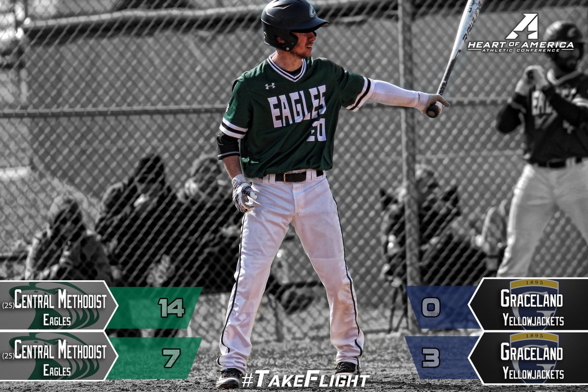 No. 25 @CMU_BASEBALL swept the <a href="/HeartSportsNews/">Heart of America Athletic Conference</a> doubleheader over Graceland. Nuñez hurled a one-hit shutout in game one with 11 strikeouts, as Perez gave up just one earned run on 11 strikeouts in game two! #TakeFlight🦅⚾️
