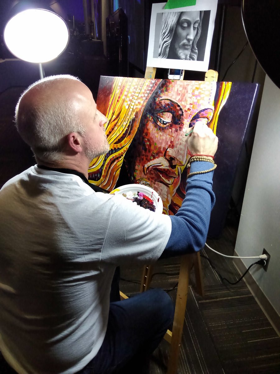carolsprky's tweet photo. @birdsongconnect painting a well known Biblical figure @911TheBridge  annual fundraiser.  Been so much amazing entertainment and great fellowship. https://t.co/j1hJBbFZZY
