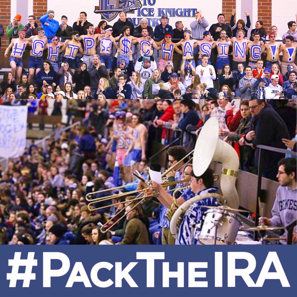GeneseoHockey's tweet photo. The road to Lake Placid, NY continues after a gutsy / character win over a very good @HobartHockey team. We are coming home @SUNYGeneseo as we host @ColbyHockey Saturday, March 17th at 7:00pm. Spread the word and let’s #PacktheIRA! #OneKnight @d3hky https://t.co/XbNoRF4KMr