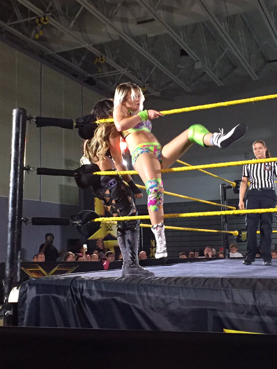 ThatGuySuave's tweet photo. Finally got to see @CandiceLeRae again, last time I saw her she broke her nose, glad I can say nothing was broken tonight 😊✌🏼 #CupcakePower #NXTFtPierce https://t.co/UZIthhSqQO