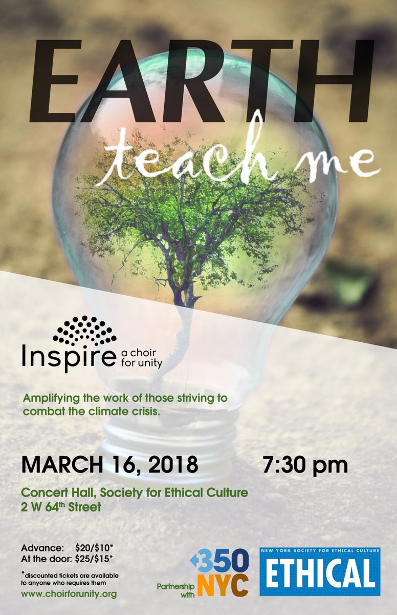 350NYC's tweet photo. Treat yourself to a night of inspiring music while supporting climate activism! "Earth, Teach Me" by Inspire: A choir for Unity" this Friday, March 16 @EthicalNYC Don't miss it! Tickets here https://t.co/McH1v5UMuV 
More info:  https://t.co/wLmz5gfDVh https://t.co/dJcqFR50aR
