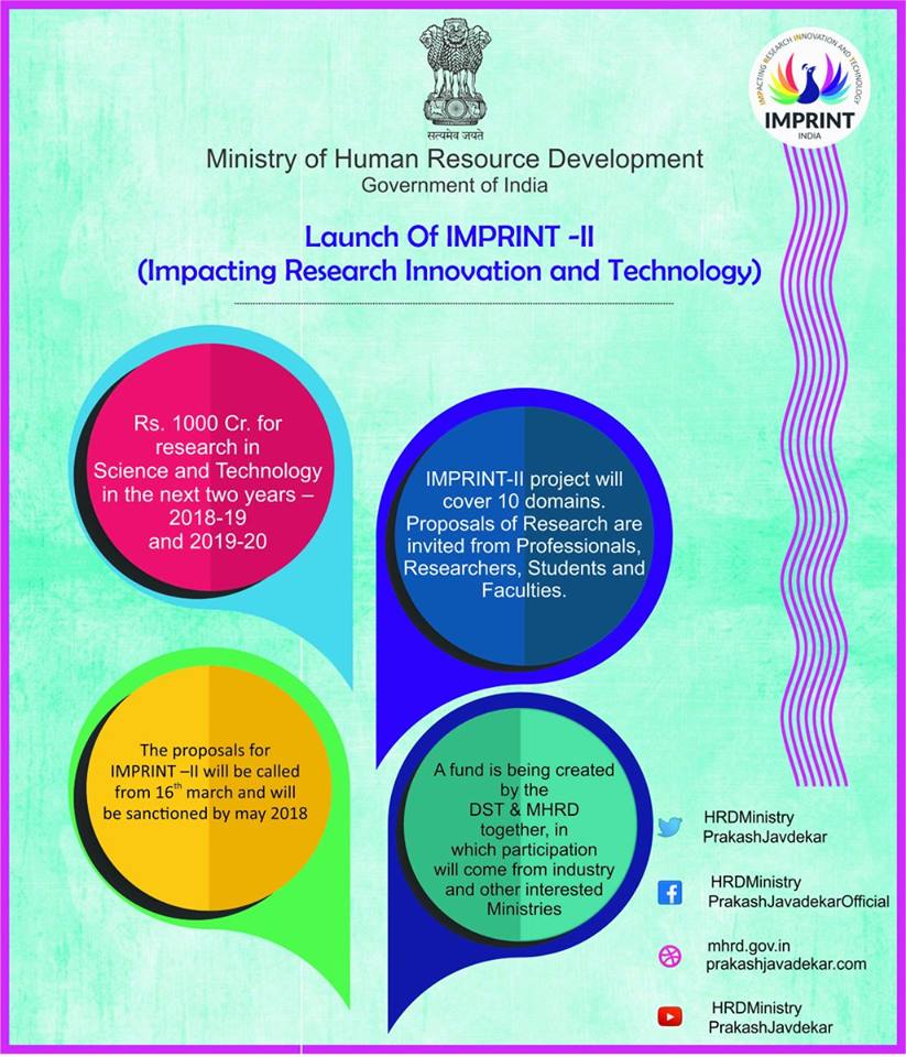 VforRajasthan's tweet photo. भारत में अनुसंधान और नवाचार को बढ़ावा देने के लिए एक ऐतिहासिक निर्णय में, @narendramodi सरकार ने #IMPRINTII योजना के लिए 1000 करोड़ रुपये की राशि की मंजूरी दी है। #IT4MHRD @PrakashJavdekar @dr_satyapal @vinitgoenka https://t.co/RWiMZOU1Gr