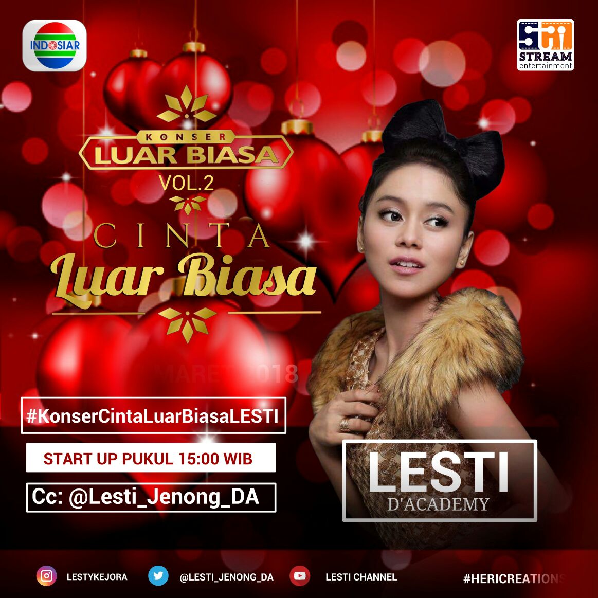 yulimaulidiaa's tweet photo. HT kita hari ini ada 2 yang kita up di jam yng berbeda
Untuk yang jam 3 siang #KonserCintaLuarBiasaLESTI
untuk yang jam 8 malam 
#LestiDiPuteriIndonesia2018 
Semangaaaat yah @Lesti_Jenong_DA 😊😊😊 https://t.co/pskU5ccpfr