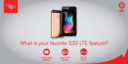 iteluganda's tweet photo. S32 LTE has a number of outstanding features. Of the three, 2GB RAM, Dual Selfie Camera and the 4G LTE / voLTE- which is your favorite?

#S32LTE #SpeedUpWith4GLTE #DualSelfieCamera https://t.co/gp63KkwXLv