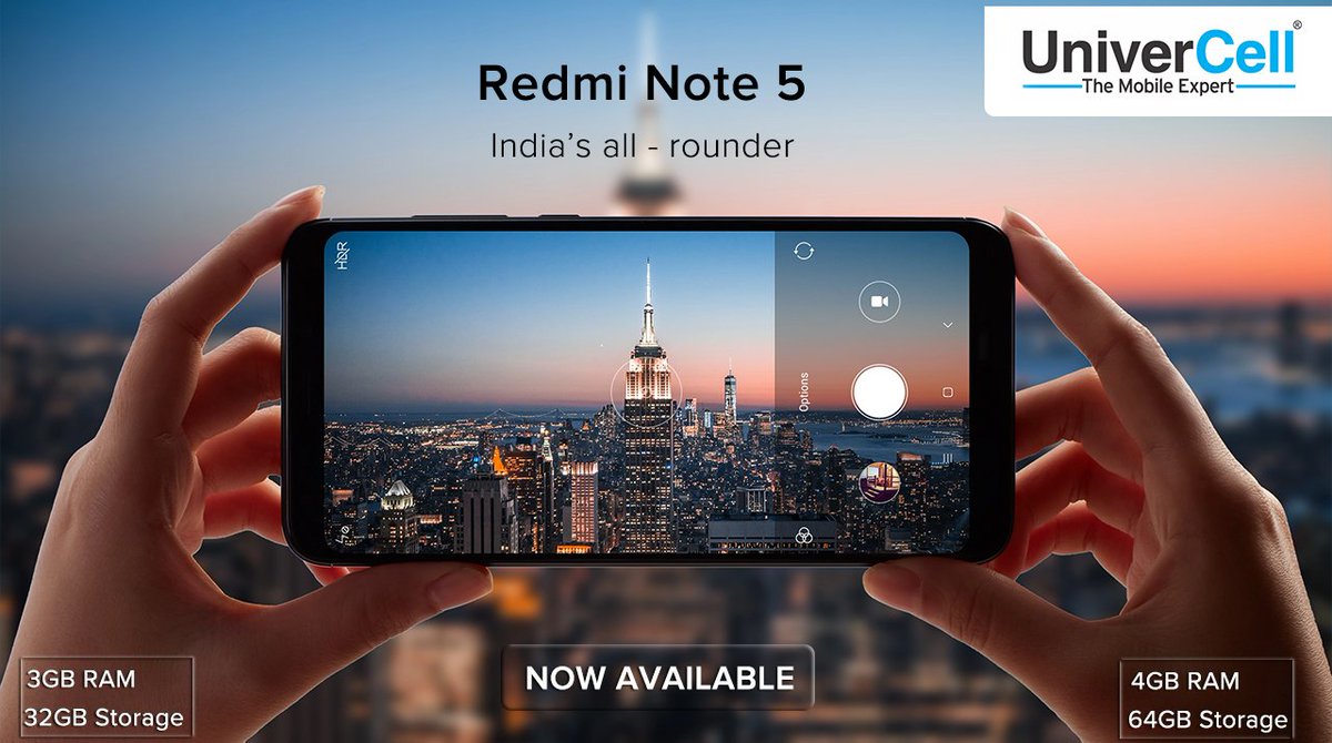 REDMI NOTE 5 - India's all-rounder
NOW AVAILABLE @ ALL UNIVERCELL SHOWROOMS