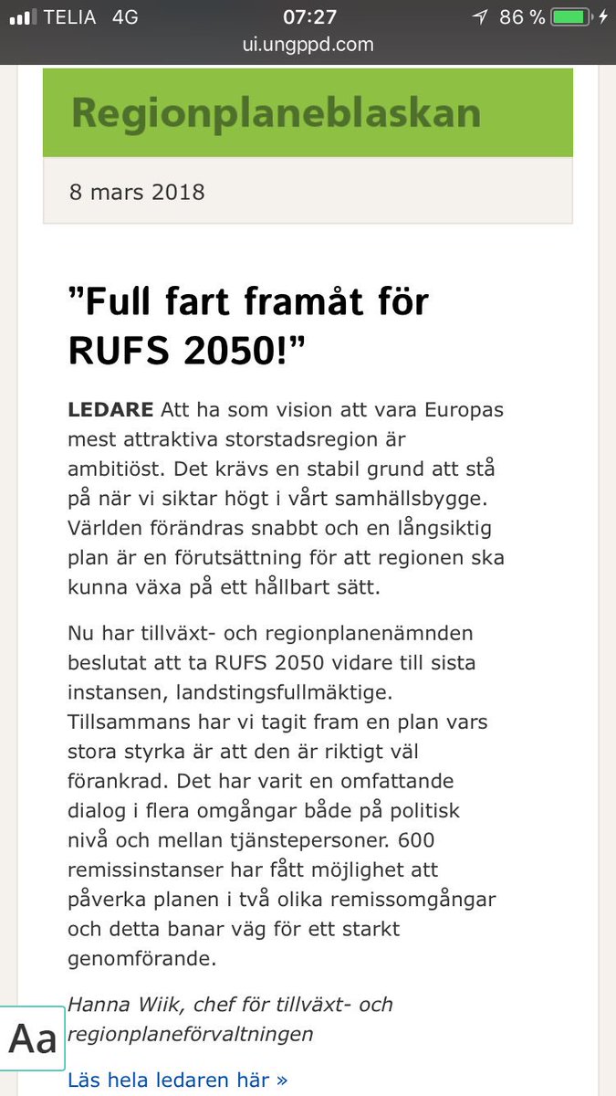#rufs2050 är en stabil grund att stå på när #stockholmsregionen ska växa hållbart, skriver @Hanna_SLL_TRF i senaste numret av Regionplaneblaskan. rufs.se/hannas-ledare/…