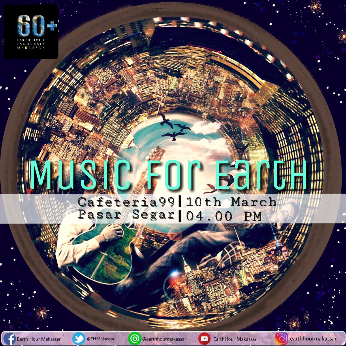 EHmakassar's tweet photo. Hai SobatEH. Yuk gabung di #MusicForEarth (MFE) "Sound Of Music To Earth" 2018. MFE 2018 akan diadakan Besok nih, 10 Maret 2018 di Cafetaria99 Pasar segar mulai pukul 16.00 WITA. So don't miss it!😉

Let's #Connect2Earth
#IniAksiku ! Mana Aksita' ? https://t.co/UYQBuT0ICT