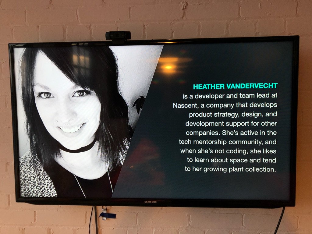 We're proud of our very own dev <a href="/_heathervv/">Heather Vandervecht</a> speaking at "Finding Your Voice in Tech: An International Women’s Day Event"
