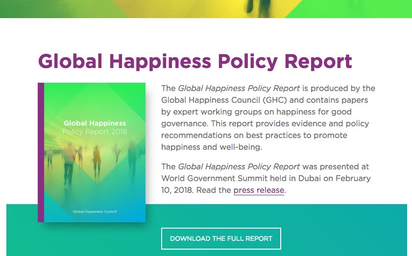 ProfLeaWaters's tweet photo. The #GlobalHappinessCouncil released the Global Happiness Policy Report at the @WorldGovSummit. I am proud to have contributed to this report and hope it helps many people. #WGS2018 #PositiveEducation
https://t.co/IF4Hn3ZKF8 https://t.co/IDdxK7de3P