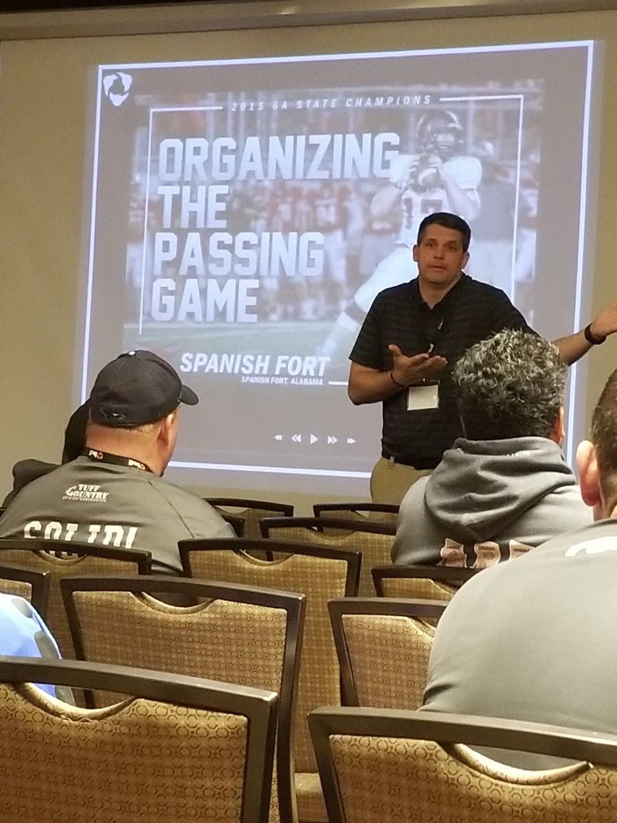 TGoncch's tweet photo. Coach Ben Balckman HC Spanish Fort Alabama speaking on Organizing the Passing Game. Always a student of the game #ERHS #ELRANCHOFOOTBALL #BLUEPRIDE #AdrianMedrano https://t.co/e06hrry2UJ