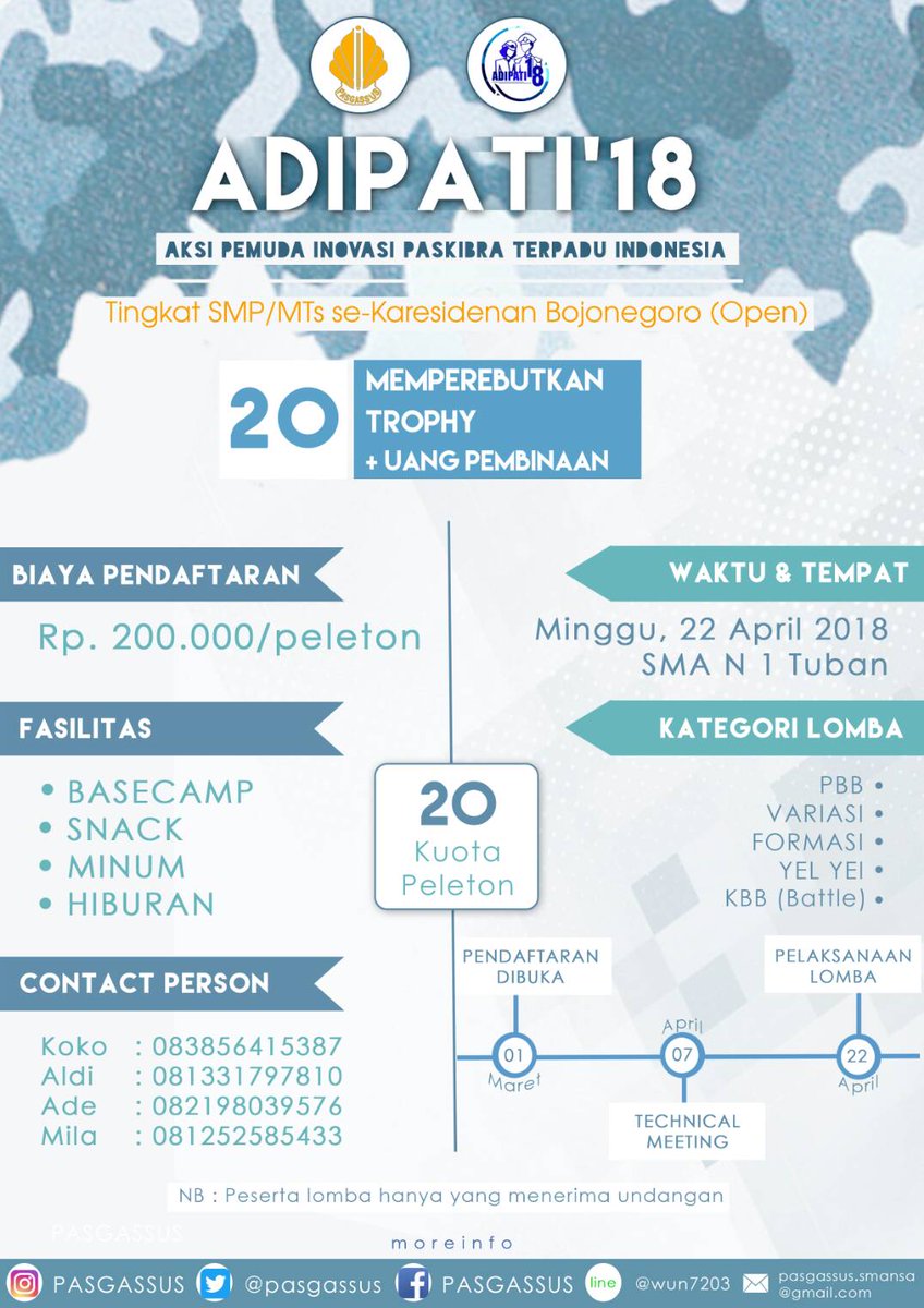 pasgassus's tweet photo. ⚠ [INFO UPDATE ADIPATI '18] ⚠
📣📣📣
🎉Ayo rebut 20 trophy + jutaan uang pembinaan + sertifikat 🎉 https://t.co/5Um0wBJSuW