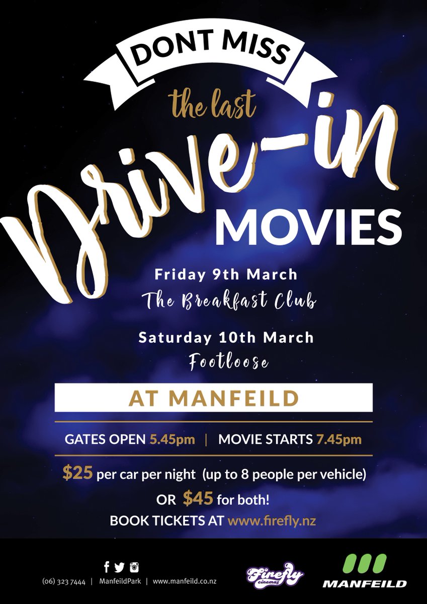 ManfeildPark's tweet image. TONIGHT!!!! The Breakfast Club on the big screen! Gates open at 5.45pm. Movie starts at 7.45pm. Tickets can be purchased at the gate! See you tonight! #thisismanawatu #Mymanawatu #friendlyfeilding #drivein #manfeild