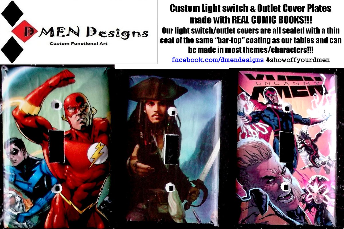 DmenDesigns's tweet photo. #custom light switch covers #handmade with REAL @DCComics & @Marvel #comicbooks
#custommade #comicbookart #homedecor #Marvel #dccomics #marvelcomics #TheFlash #xmen #ButWhyIsTheRumGone #ComicArt #homedecorideas #SmallBusiness #FamilyBusiness #DmenDesigns #showoffyourdmen https://t.co/oKBhtar0Ln