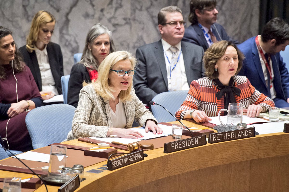 KvanOosterom's tweet photo. It does not happen very often that women outnumber men around the table of the Security Council.
Today Netherlands Presidency @SigridKaag made it happen, with thanks to other delegations.
#InternationalWomensDay https://t.co/ZURSL04WQb