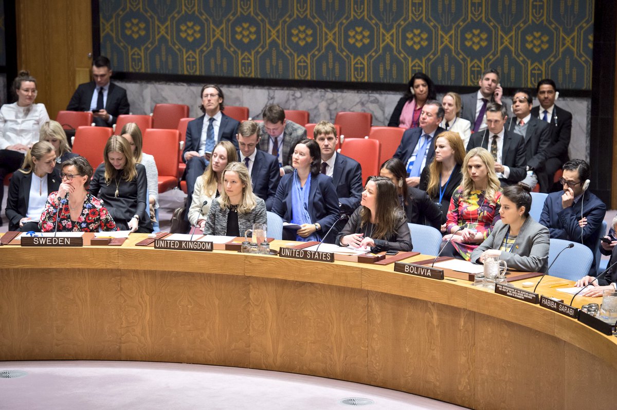 KvanOosterom's tweet photo. It does not happen very often that women outnumber men around the table of the Security Council.
Today Netherlands Presidency @SigridKaag made it happen, with thanks to other delegations.
#InternationalWomensDay https://t.co/ZURSL04WQb