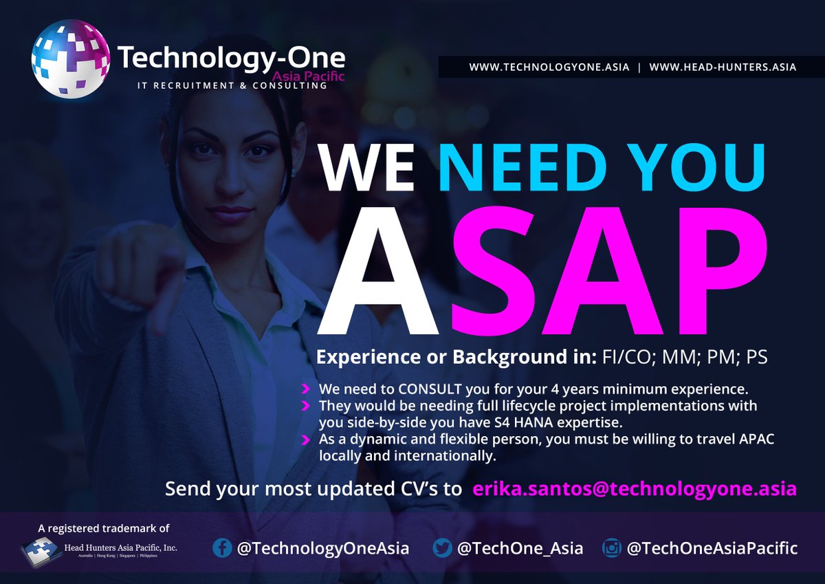 TechOne_Asia's tweet image. Let&apos;s be on the run and apply aSAP! Be part of the country&apos;s leading companies (direct hire), send your updated CVs at erika.santos@technologyone.asia! TAP A FRIEND AND STEP-UP YOUR CAREER WITH US! Cheers!