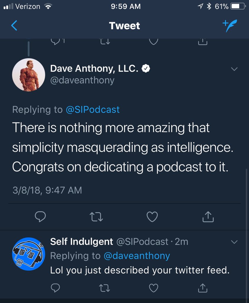 SIPodcast's tweet photo. @daveanthony lol you can always rely on Dave deleting out of embarrassment. That why I always save! https://t.co/udLoacjMfJ