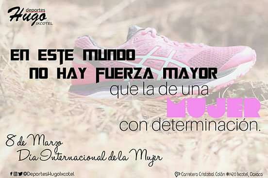 DeportesHugo_'s tweet photo. Hoy 8 de marzo en Deportes Hugo Ixcotel conmemoramos el #DíaInternacionaldelaMujer una fecha importante para celebrar los logros económicos, culturales, deportivos y sociales, pero sobre todo para promover la equidad de género. https://t.co/KG0Kr9mnDt