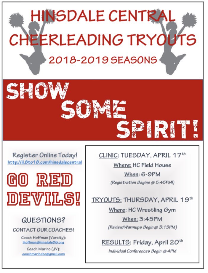 HCRedDevilCheer's tweet photo. Tryouts are just around the corner!! Information packets can be found on the HCHS website under our athletic team page! See you there!! ❤️🖤🤘🏼#reddevilnation #reddevilcheer https://t.co/8zXhSVQMkQ