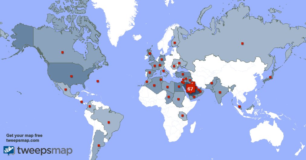 حسب tweepsmap.com/!algraneee حوالي66% من متابعيني يعيشون في السعوديه والكويت(6%),الامارات العربيه المتحده(3%)