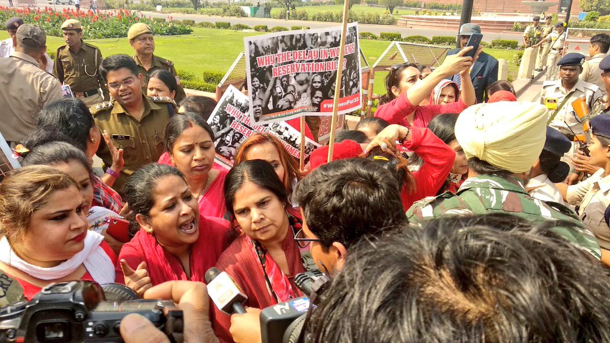 My team of <a href="/MahilaCongress/">All India Mahila Congress</a> &amp; State teams have done so well. We fought for #WomenFor33 outside parliament &amp; fought against the stigma of menstruation by distribution of free sanitary pads to women in need. Well done