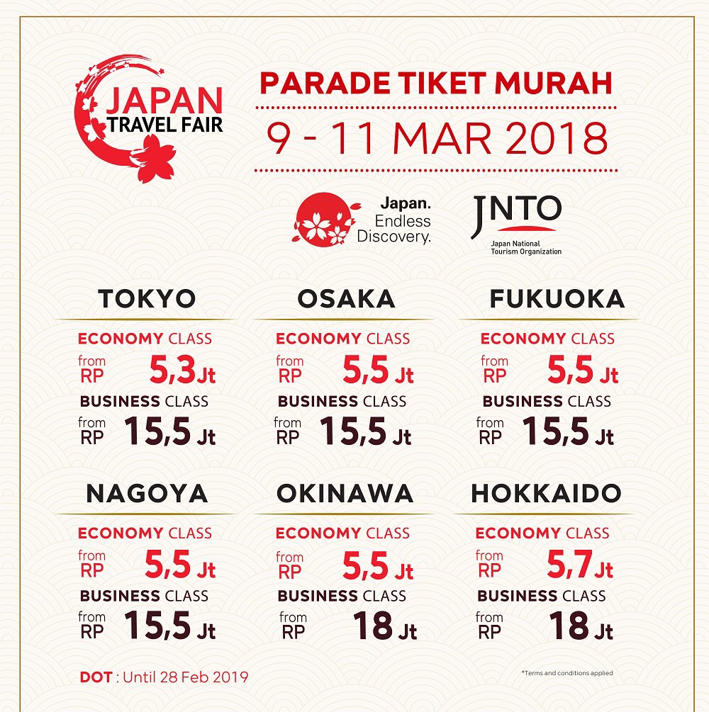 mizz_promo's tweet photo. Kunjungi #JapanTravelFair tgl 9-11 Mar 2018 dan dapatkan berbagai penawaran menarik selama pameran!! 🇯🇵🎏

#MizzPromo https://t.co/GGfANhcG40