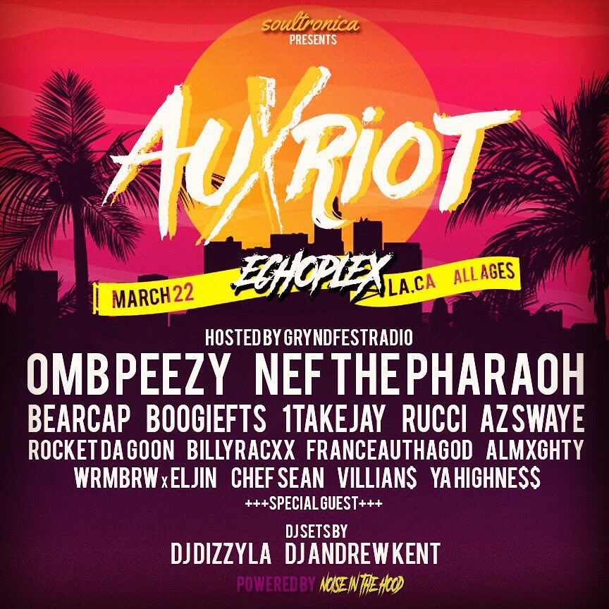 SeeLAProsper's tweet photo. Sheeeeesh... @noiseNthehood killed this lineup. LA all over it plus some quality out of town acts 🎤

@omb_peezy ✅
@NefThePharaoh ✅
@INGRucci ✅
@AzSWAYE ✅
@BoogieFTS ✅
@1TakeJay_ ✅
@Bearcapsunday ✅
@WRMBRW1 ✅

&amp; more🔥

Tickets: https://t.co/OVQU2x68Wv https://t.co/u5OW3QkIKc