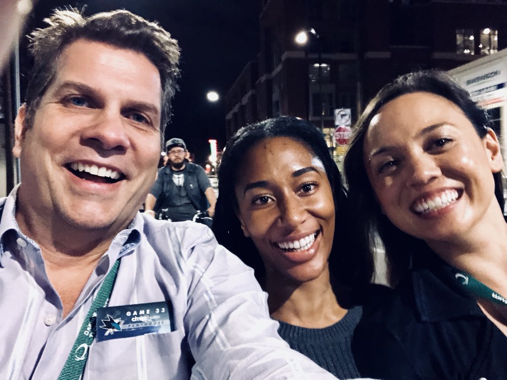 kawika's tweet photo. San Jose’s most intense pedicab cyclist takes @sterlingpr’s @ashleynakano, @najah_simmons and your’s truly from #DasherUTF18 to the @SanJoseSharks sharks game. https://t.co/sBcbN6cULw